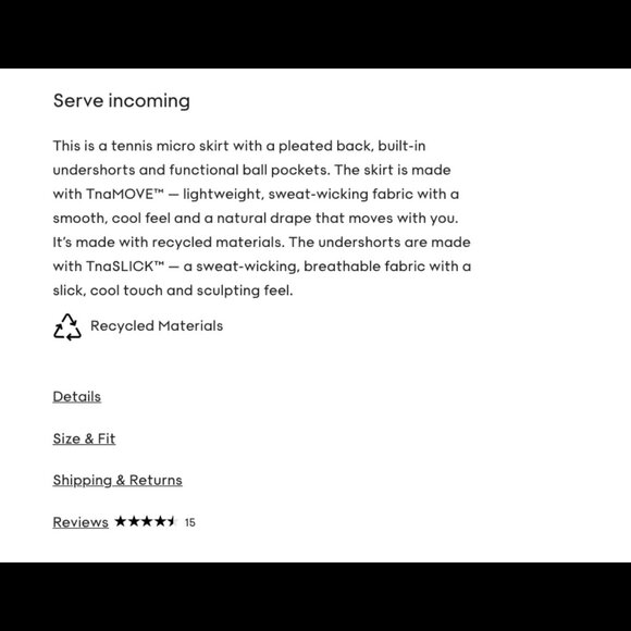 NWOT Aritzia TNAaction TNAmove Serve tennis skirt - Picture 9 of 10